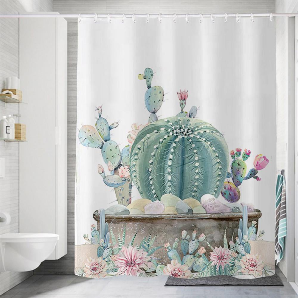 Waterproof Geometric Marble Leaf Pattern Bathroom Shower Curtain Set With Hooks 