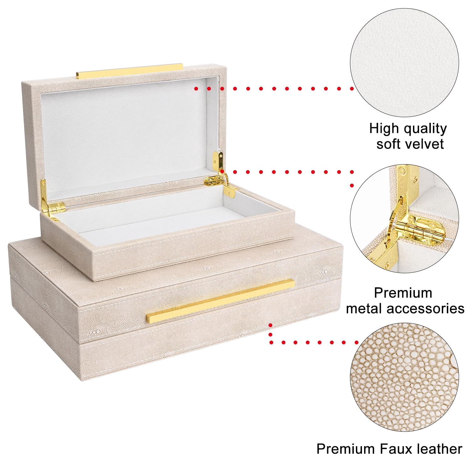 Shagreen Box Set Of 2 Faux Leather Decorative Boxes Large Nesting Storage With Lids For Modern Home Decor Stacking Organizer