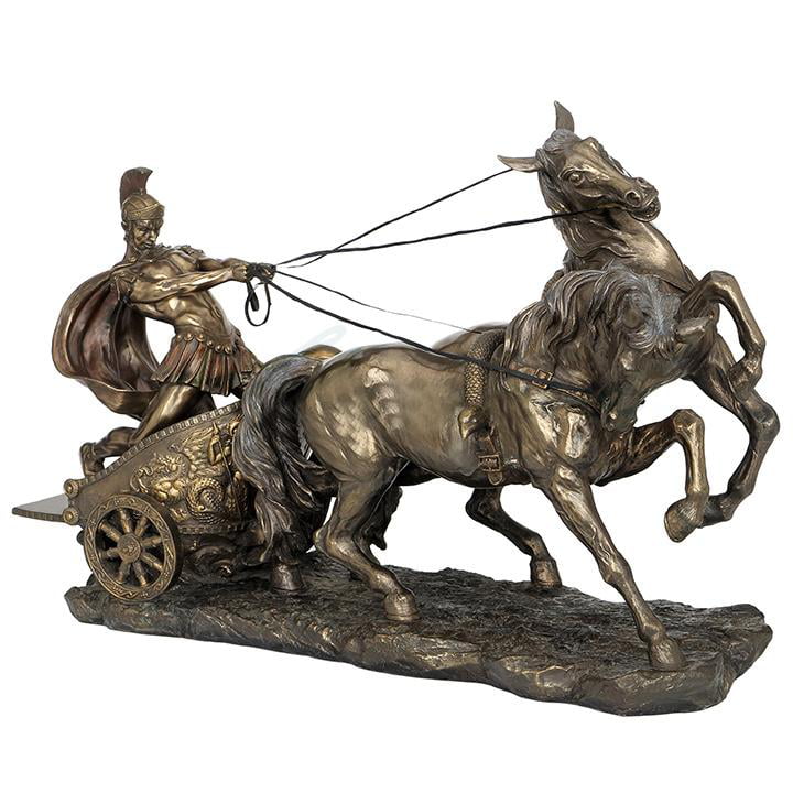 ROMAN GLADIATOR CHARIOT Sculpture Statue Antique Bronze Color 