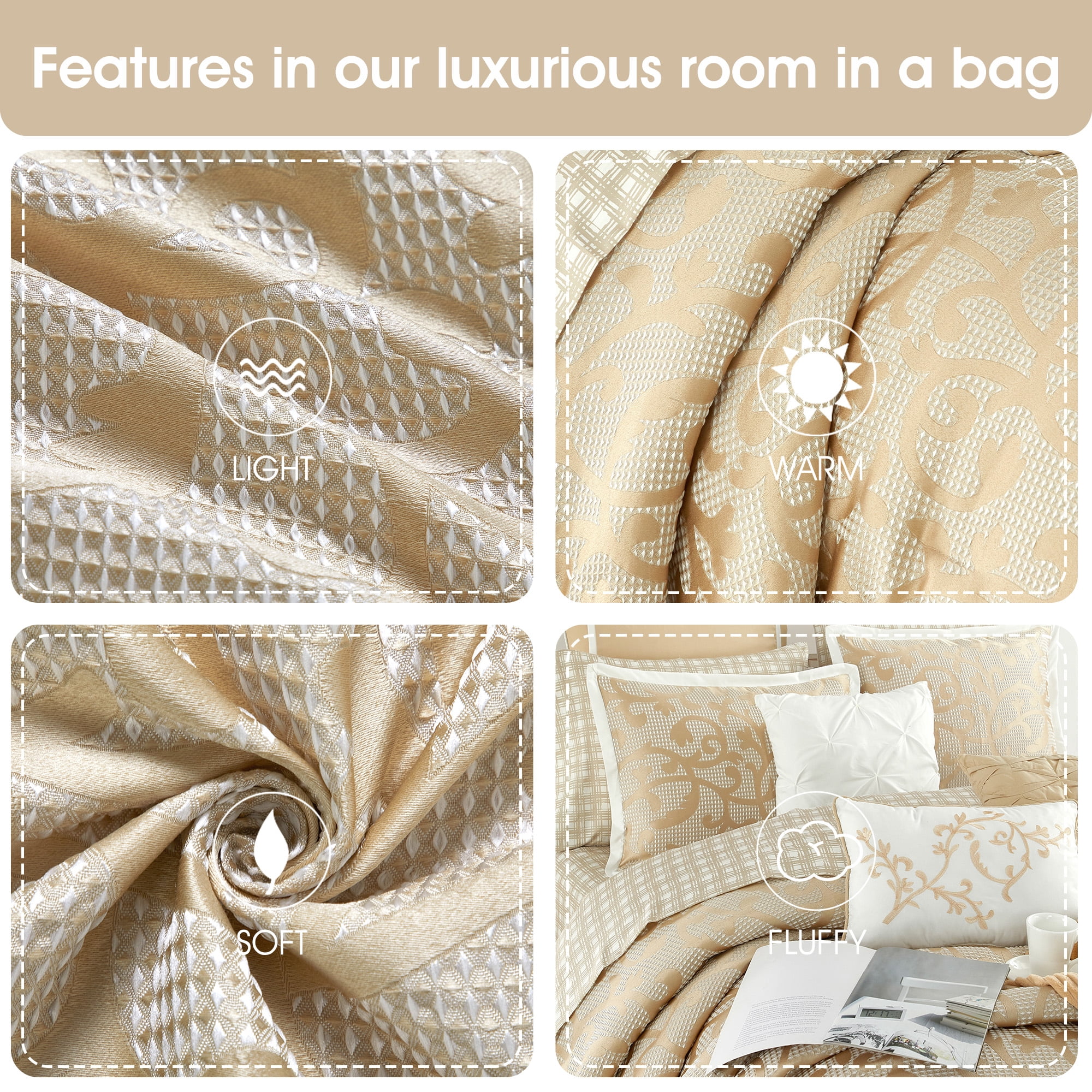 Lanco Taupe Paisley Comforter Set King Size, 16 Piece, Jacquard Bedding Sets & Collections, Matching Flat Sheet, Fitted Sheet, Pillow Shams , Bedskirt , Curtains