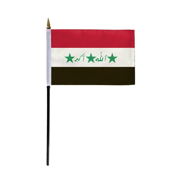 AGAS Iraq Old Flag 4x6 inch - 11" Plastic Pole 100% Polyester Stitched Edges Old Iraqi National Mini Flag on a Stick
