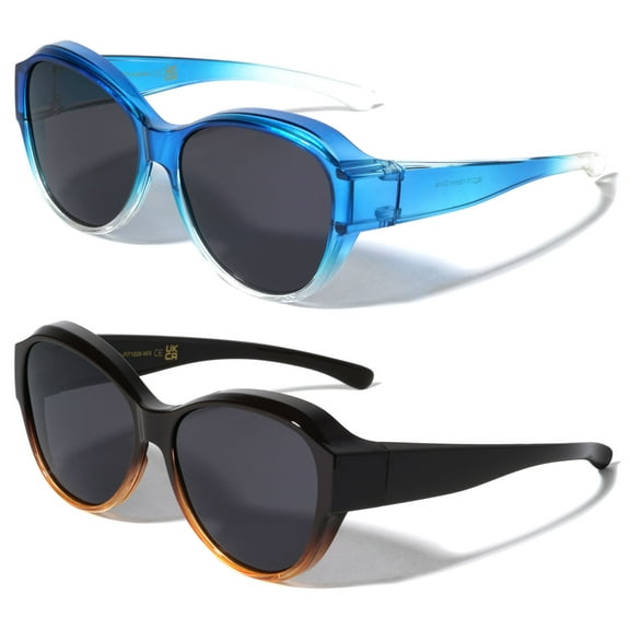 2 Pairs Large Women Round Polarized Fit over Sunglasses - Wear Over Prescription Eyeglasses 100% UV Protection