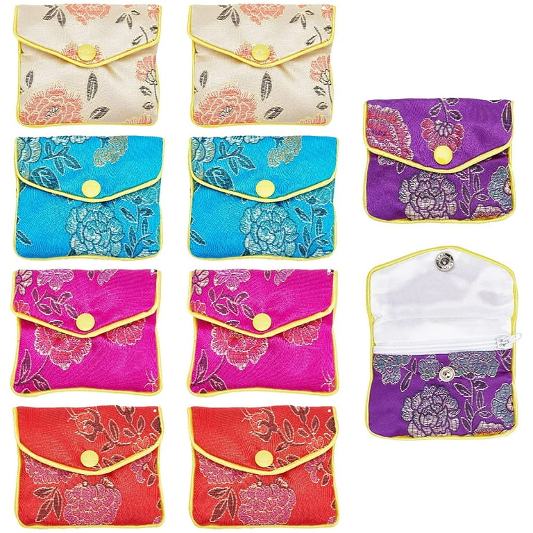 NOBRAND 10 Pcs Silk Jewelry Pouch with Zipper 4 inch5 inch Chinese Silk Pouches Travel Jewelry Pouch Small Zippered Jewelry Pouches Asian Jewelry Pouch for