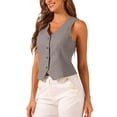 thumbnail image 4 of Chaleco sin mangas de botón y cuello en V para mujer INSPIRE CHIC, color gris oscuro, talla L, 4 of 6