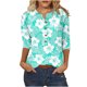 thumbnail image 2 of Fiudx Camisetas para Mujer Camiseta Holgada de Manga 3/4 con Botones Estampados para Mujer, 2 of 5