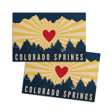 

Colorado Springs Heart and Treeline Mountains (4x6 Birch Wood Postcards 2-Pack Stationary Rustic Home Wall Decor)