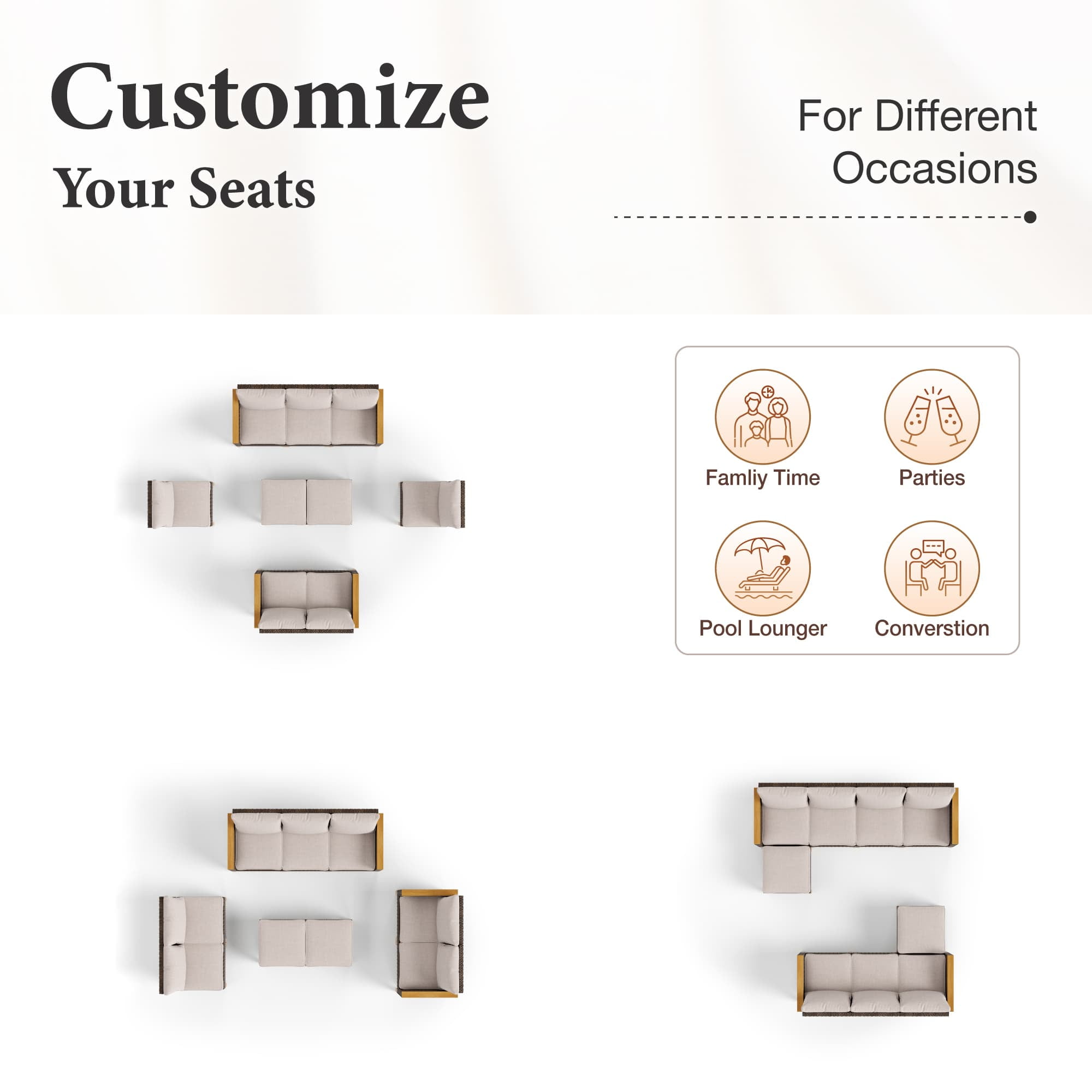 MF Studio 7 Piece Patio Conversation Set  Outdoor Wicker Furniture Set Beige