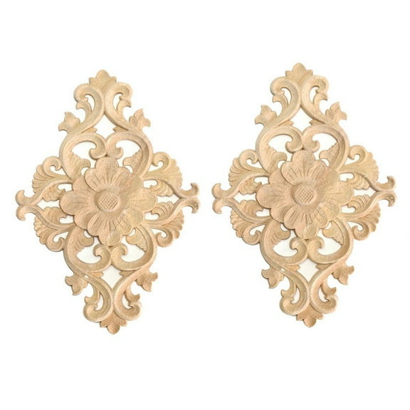 6Pcs Wood Carved Unpainted Onlay Applique Furniture Home Decor - 4Pcs 20 X 5Cm & 2Pcs 21 X 15Cm