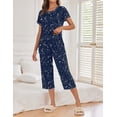 thumbnail image 3 of Ekouaer 2 Pack Womens Pajamas Sets Short Sleeve Tops and Capri Pants Pjs Colorful Printed Sleepwear Sets, 3 of 5