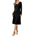 thumbnail image 2 of INSPIRE CHIC Ribbed Knitted Dress for Women's Long Sleeve Crew Neck Midi Sweater Dresses XS Black, 2 of 6