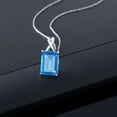 thumbnail image 3 of Gem Stone King 10K White Gold Swiss Blue Topaz Pendant Necklace for Women (7.00 Cttw, Gemstone November Birthstone, Emerald Cut Cut 14x10MM, with 18 inch Chain), 3 of 5