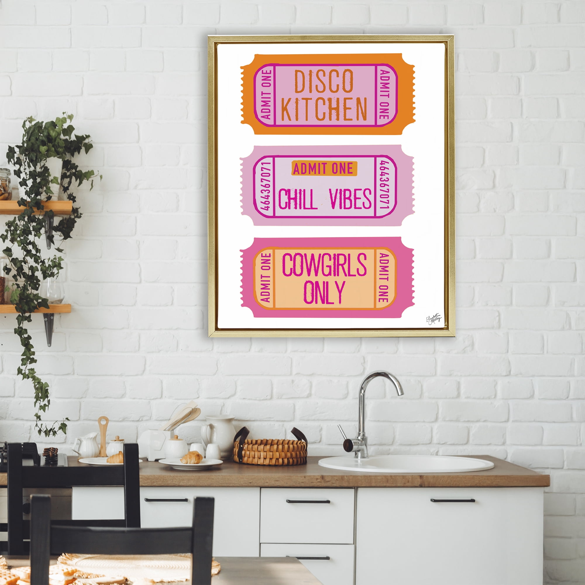 Stupell Industries Disco Cowgirl Ticket Phrases Gold Framed Floater Canvas Wall Art, design by Elizabeth Medley