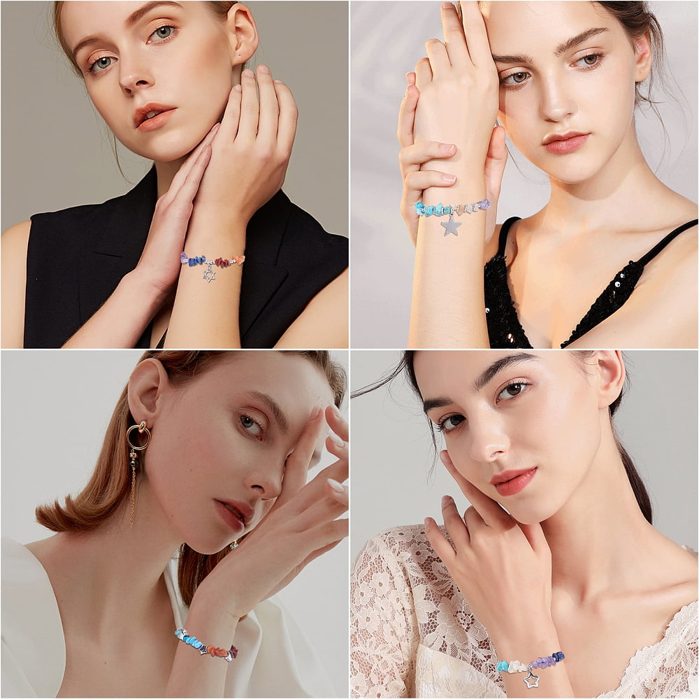 DIY Gemstone Bead Stretch Bracelets Making Kits include Brass Tube Beads & Pendants 304 Stainless Steel Pendants Alloy & Iron Beads