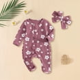 thumbnail image 2 of mgoYE Newborn Baby Girl Spring Outfits Clothes Knit Jumpsuit Ruffle Romper Newborn Coming Home Outfit for Baby Girl(Purple,0-3 Months), 2 of 7