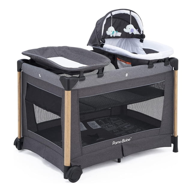 Cuna Corral Pamo Babe 4 En 1 Moisés Y Cambiador Negro