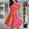 thumbnail image 2 of Abstract Pink Orange Wavy Lines Women's Classic Swing Skater Dress Casual Work Party Cocktail Dresses, 2 of 6