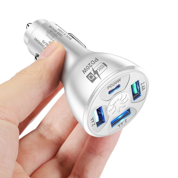 Adaptador de cargador de coche de 4 puertos PD20W Tipo-C 5V/2.4A 3USB Carga rápida para iPhone 14 Tmvgtek Para estrenar