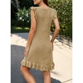 thumbnail image 5 of Yunliwuli Women Summer Knit Dress Casual Solid Color U Neck Ruffle Dress for Cocktail Beach Club Streetwear, 5 of 7