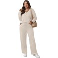 thumbnail image 4 of Lounge Sets for Women 2025 V Neck 2 Piece Outfits Airport Wide Leg Pants Matching Set Sweatsuits, 4 of 10