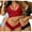 Red, variant on Lovskoo Women's Sleepwear Sets Bra and Panty Corset Lace Floral Bralette Bra Three Piece Underwear Sleepwears Outfits Gift for Valentine's Day Red