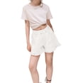 thumbnail image 2 of XXWXYD Teen Girls Denim Shorts Bermud𝖺 Jorts Wide Leg Raw Hem Elastic Waist Y2K Style Summer Casual Stretch Comfort Vintag𝖾 Fashion Solid Shorts, 2 of 4