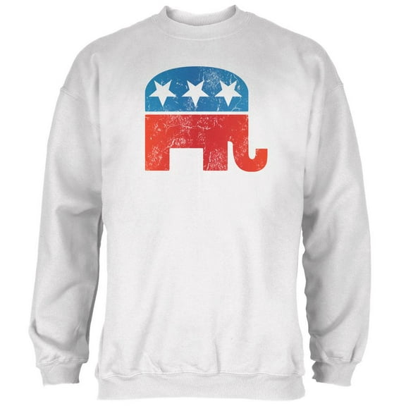 Distressed Republican Elephant Logo White Adult Sweatshirt - 2X-Large