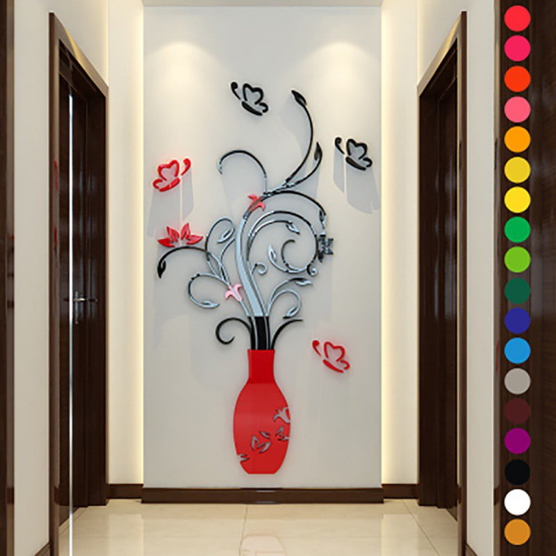 New Fashion Home Wall  Stickers  DIY 3D Vase Flower Tree 