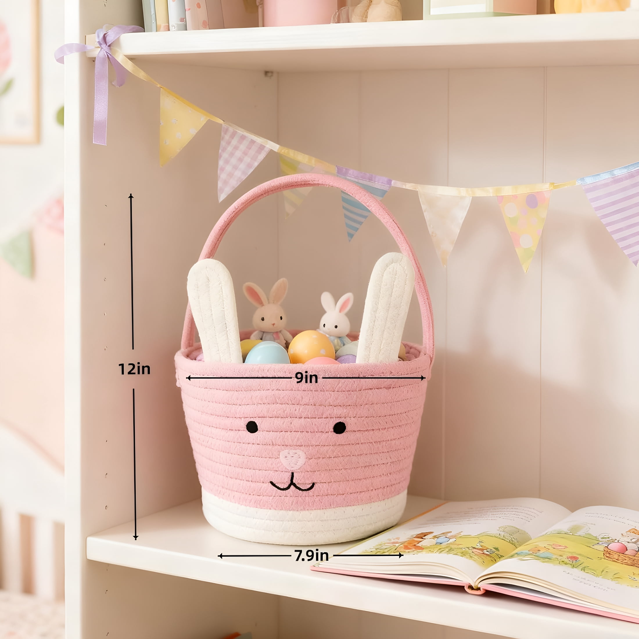 GASTROPOD 2026 New Easter Basket,Easter Bunny Baskets with Handle,Baby Gift Baskets,Egg Buckets Gifts Tote Bags Egg Hunt Basket for Kids,Boys,Girls,Toddler,Babies,Infant (Pink+White)