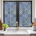 thumbnail image 2 of Vintage Boho Window Privacy Film, Middle Century Bohemia Style Patchwork Blue Static Cling UV Sun Blocking Heat Control Window Tint Day and Night, Non-Adhesive One Way Privacy Cover 19.6''x39.3'', 2 of 7
