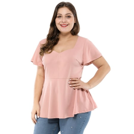peplum 3x sweetheart ruffle sleeves plus pink tops
