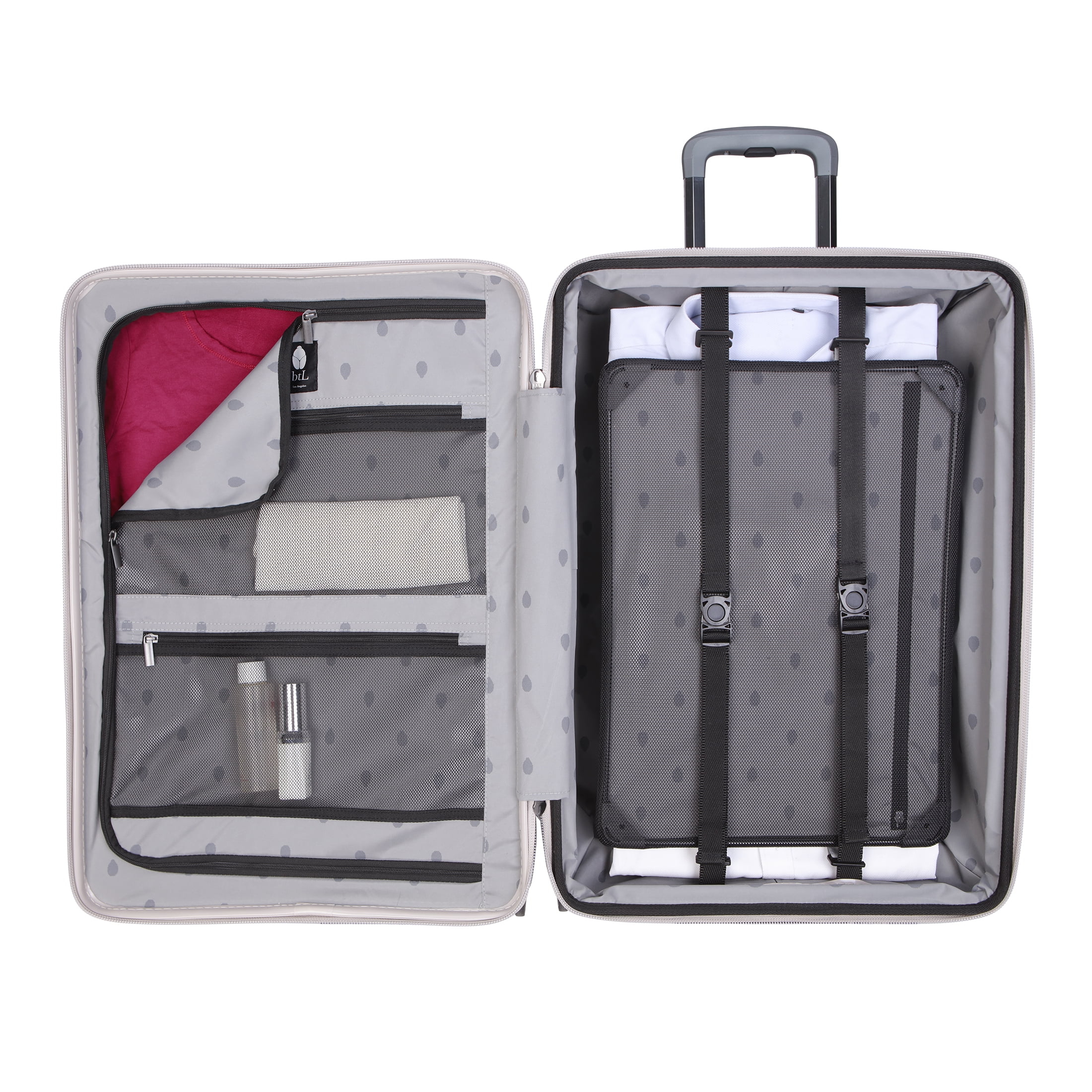 btL 28-inch Checked Expandable Hardside Upright Luggage With 360-Spinner Wheels and Divider Pockets, Taupe