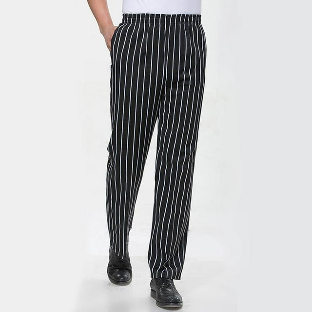 thinsony Elastic Restaurant Cafe Chef Waiter Pants Trousers Uniform Accs Striped 4XL