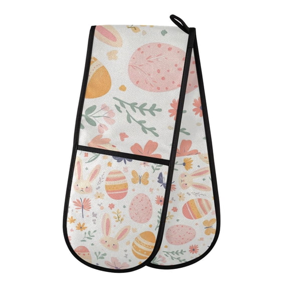 Yayeee Double Oven Mitt Kitchen Heat Resistant Baking 35" x7" Quilted Glove, Pink Easter Eggs