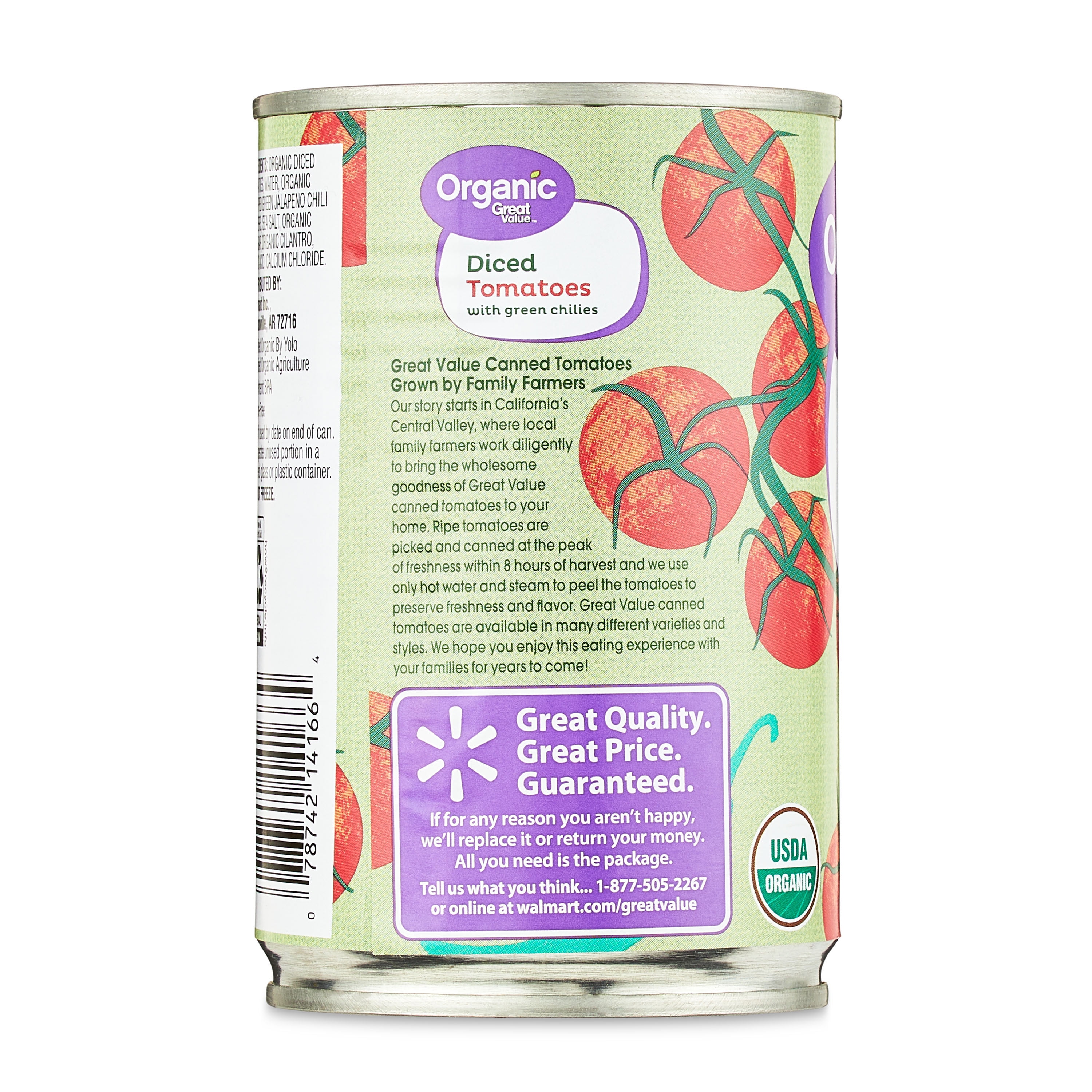 (12 pack) Great Value Organic Diced Tomatoes with Green Chilies, 10 oz