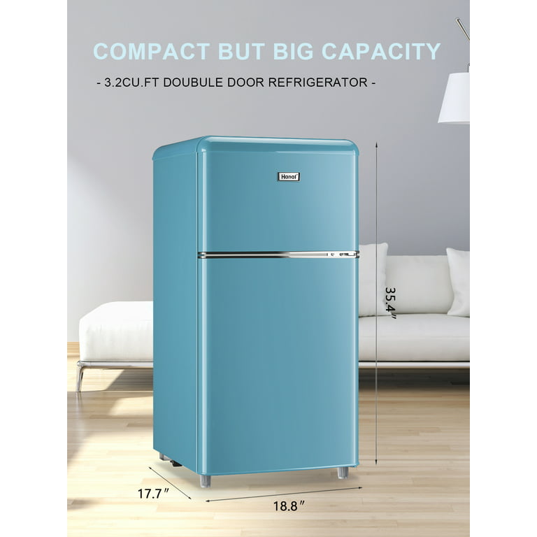 WANAI 3.5 Cu.ft Mini Fridge with Freezer Small Retro Dual Door Refrigerator  Freestanding Compact Refrigerator with Freezer 2 Door Mini Fridge for
