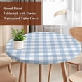 thumbnail image 4 of Light Blue Plaid Round Tablecloth, Fitted Table Cover with Elastic for 36"-44" Round Tables, Modern Minimalist Country Table Cloth Outdoor Indoor Dinning Party Waterproof Tablecloths, 4 of 7
