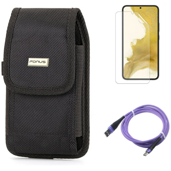 For Samsung Galaxy S21 (6.2") - Holster Rugged Case Belt Clip   Anti-Glare TPU Film Matte Screen Protector   Type-C Purple 10ft USB Cable