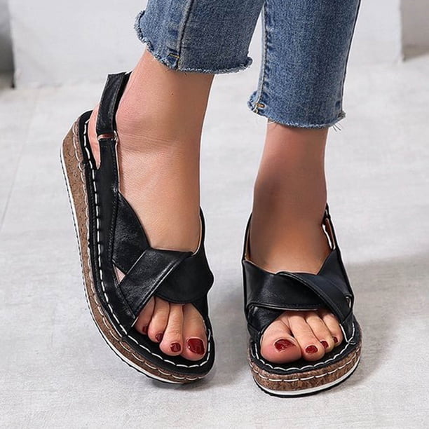 Moda mujer sólido verano señoras cómodas sandalias talón pendiente Casual playa zapatos Wmkox8yii sa723
