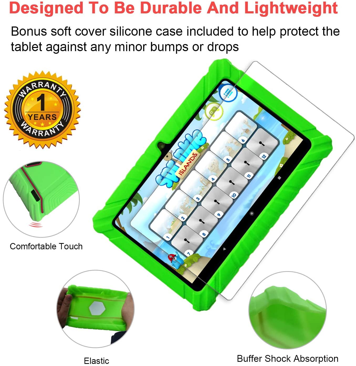 Contixo Kids Tablets Bundle, 7-Inch Android Tablet with Headphones and Sleeve Case, 32GB, Green