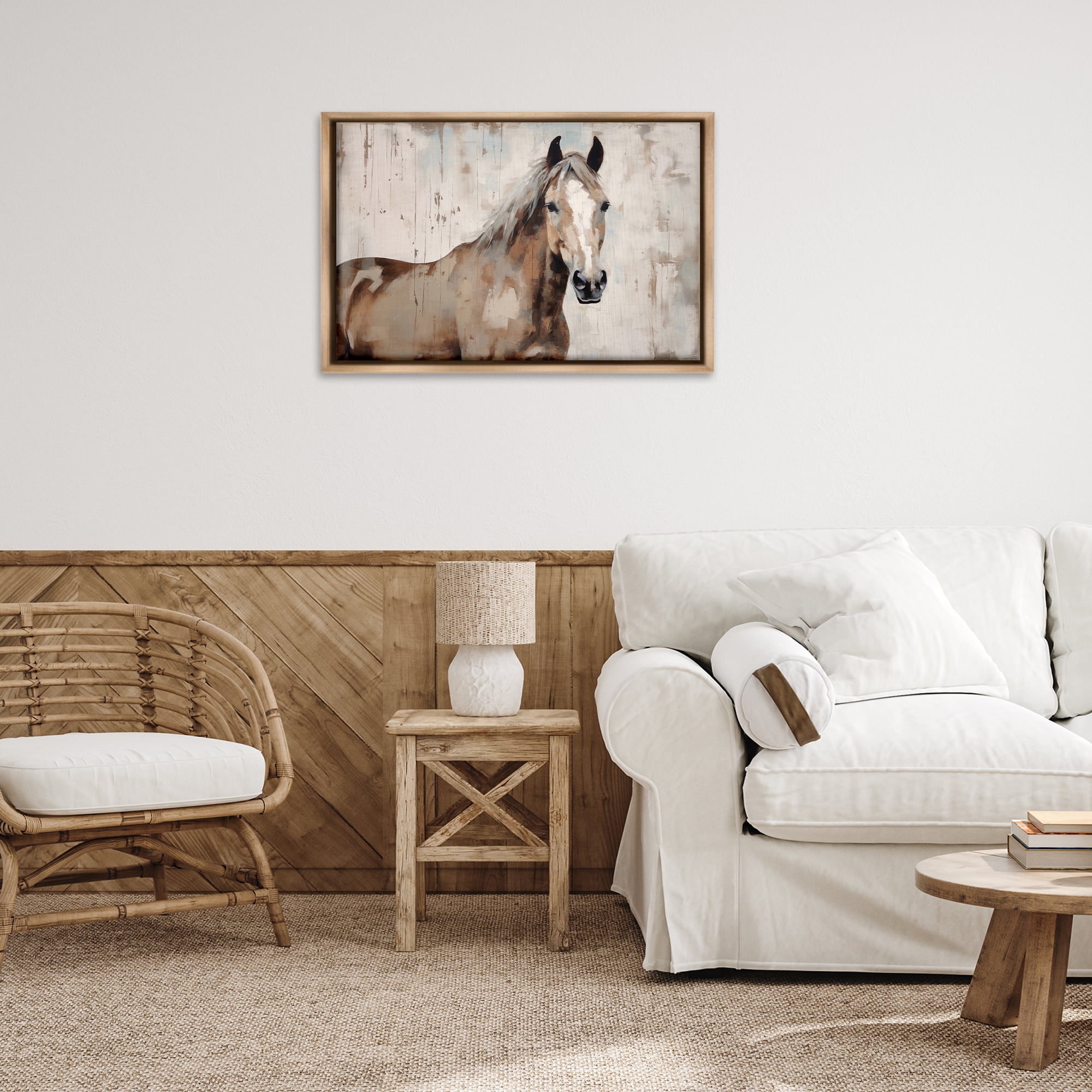 Stupell Industries Rustic Stoic Mare Animals Painting Brown Floater Framed Canvas Art Print Wall Art, 31 x 21