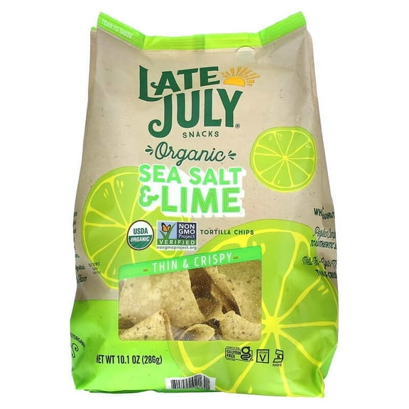 Late July, Snacks, Organic Tortilla Chips, Thin & Crispy, Sea Salt & Lime, 10.1 oz Pack of 4