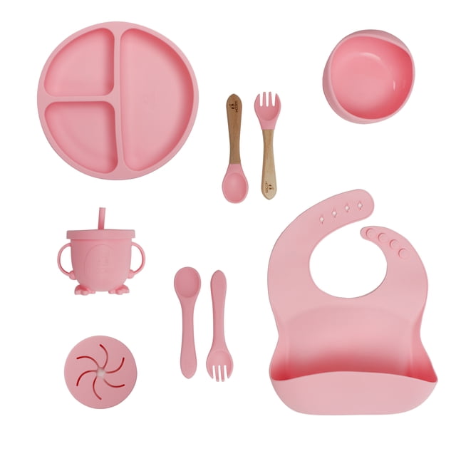 Set de Alimentación para Bebé KIDDOS Vajilla de Silicona Color Rosa