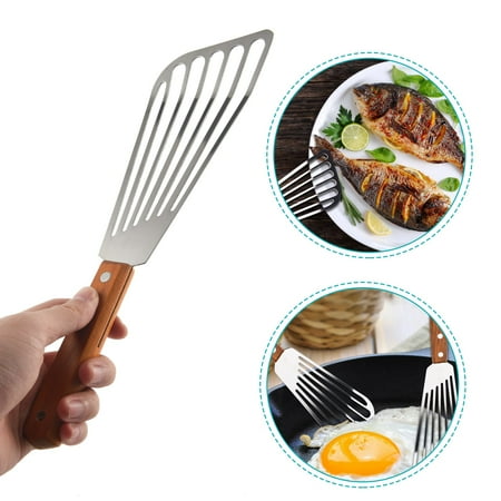 

Stainless Steel Fish Spatula Turner Wood Handle Fish Spatula Slotted Turner Kitchen Metal Spatula for Flipping Frying