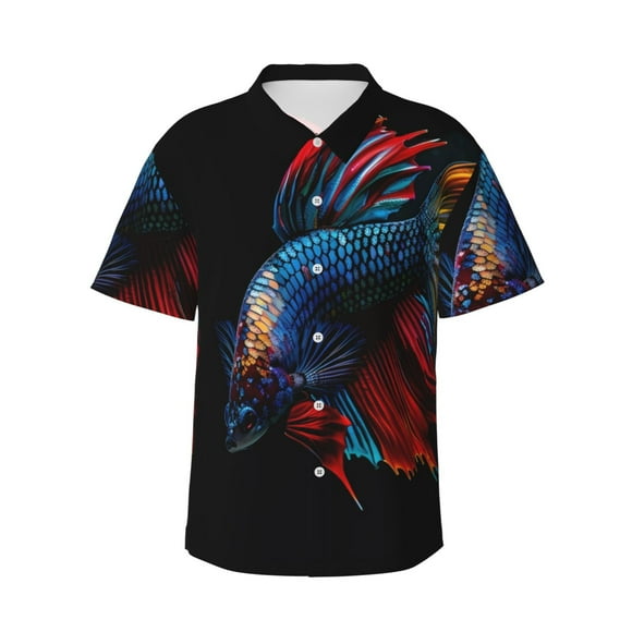 Saiise Colorful Betta Fish Print Hawaiian Shirt for Men,Personalized Funny Men's and Women's face Hawaiian Shirts for Men Short Sleeve,Medium