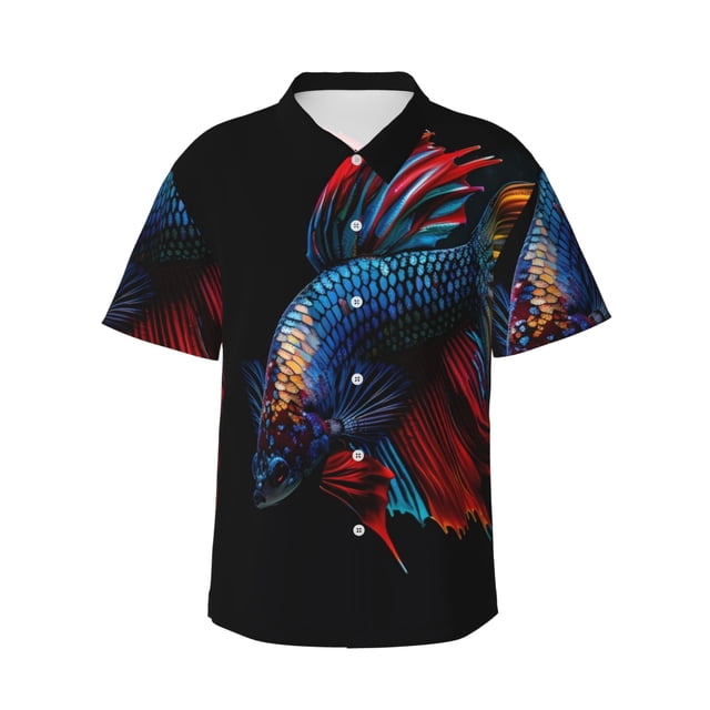 Balery Colorful Betta Fish Camisas hawaianas de manga corta para hombre, camisas playeras de corte holgado, camisas de vacaciones con botones,Large