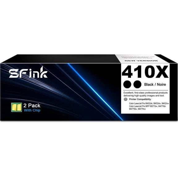 410X Toner Cartridges(2-Pack Black) Compatible for HP410X CF410X for Color LaserJet Pro M452dw M452nw M452dn,MFP M477fnw M477fdn M477fdw M377dw 2BK