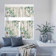 thumbnail image 6 of Kitchen Window Curtains Valance and Tier Set, White Daisy Flower Green Leaf Rod Pocket Tier Curtain Valance Set, Retro Linen Spring Leaves Light Filtering Cafe Curtains for Bedroom Living Room, 6 of 9