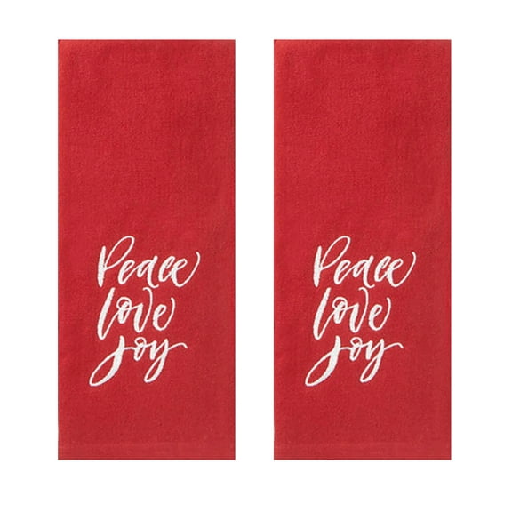 Winter Wonder Lane Red Kitchen Towel 2-Pack, Peace Love Joy Christmas