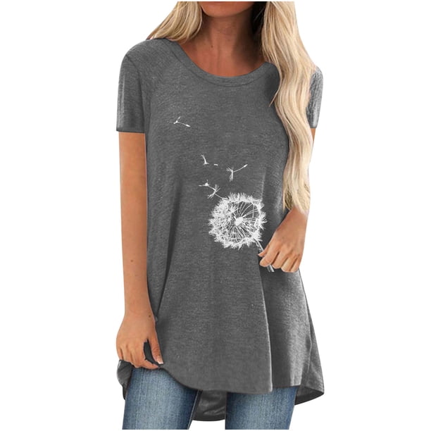 Mujeres moda Casual impresión camisas manga corta suelta Tee Tops túnica blusa Pompotops hfajkhk136278