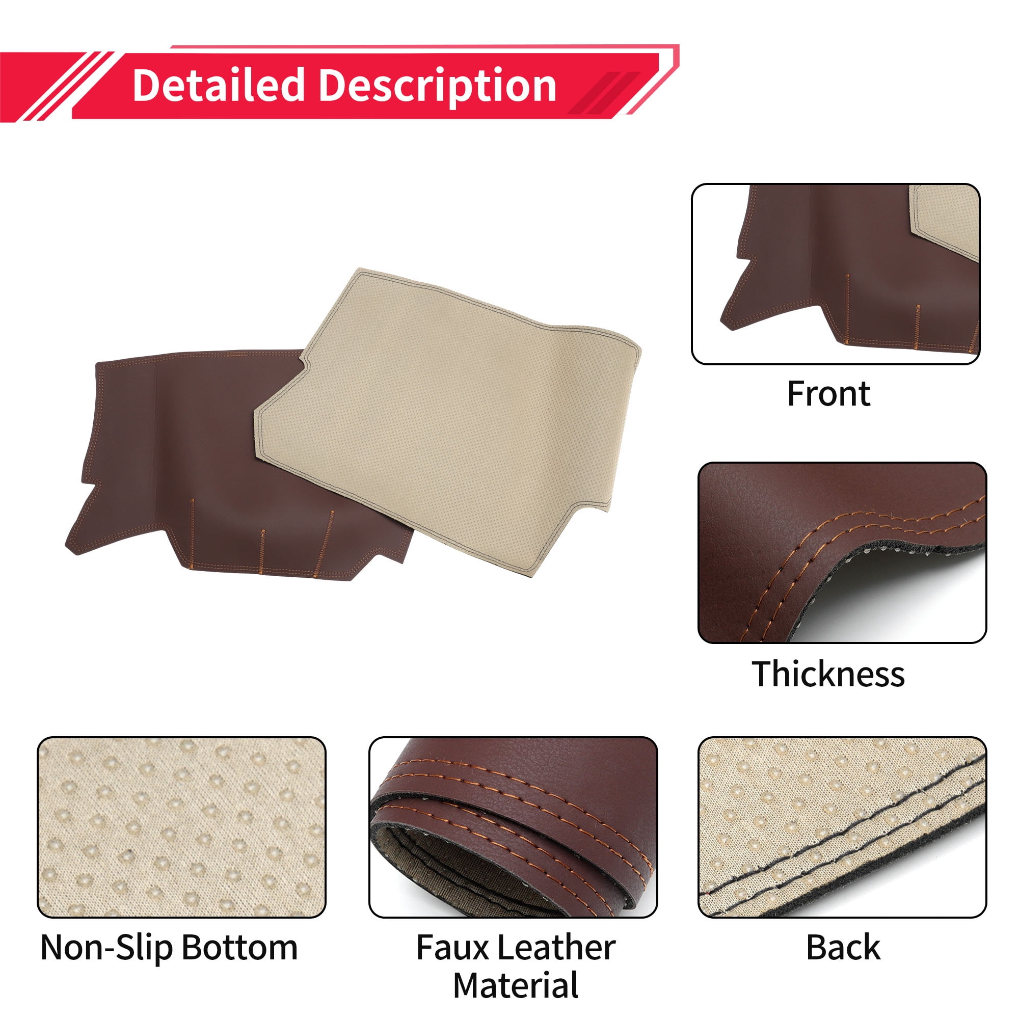 Unique Bargains Dashboard Cover for Mazda CX30 2020-2023 Red Faux Leather Brown